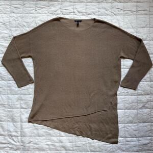 Eileen Fisher 100% Merino Wool Tan Lightweight Asymmetrical Sweater - Large